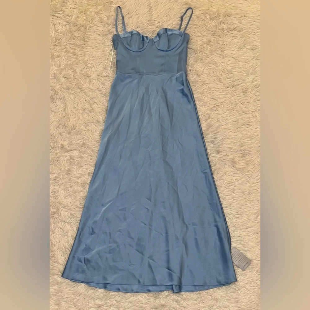 New KATIE MAY Flora Bustier top sleeveless satin Blue Cocktail midi Dress S - Picture 3 of 6
